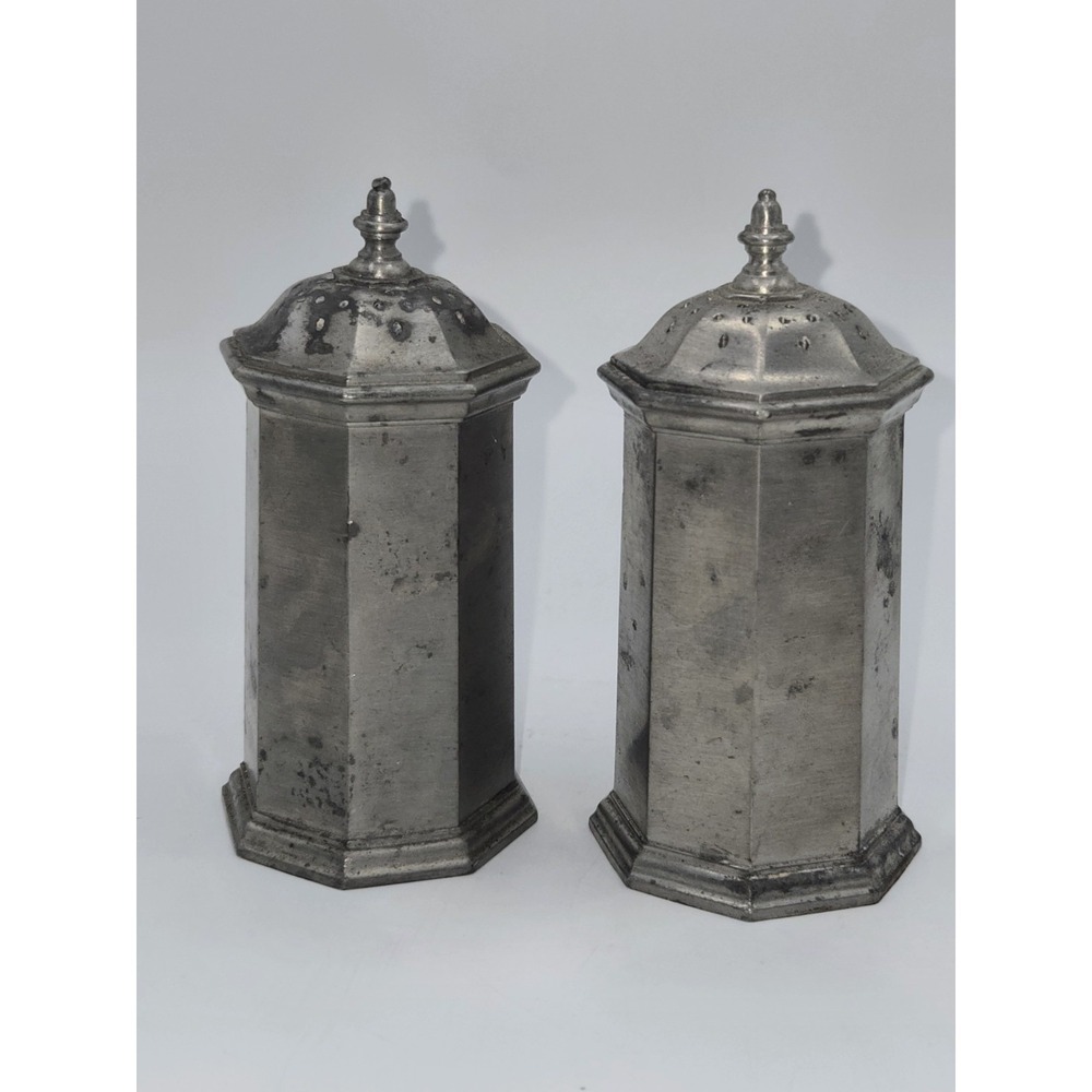 Vintage Gorham Pewter Salt & Pepper Shakers Octagonal Mid Century‎ Modern PH57